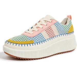 Women's Pink Yellow Multi Knit Platform Rhinestone Casual Sparkly Retro Sneakers